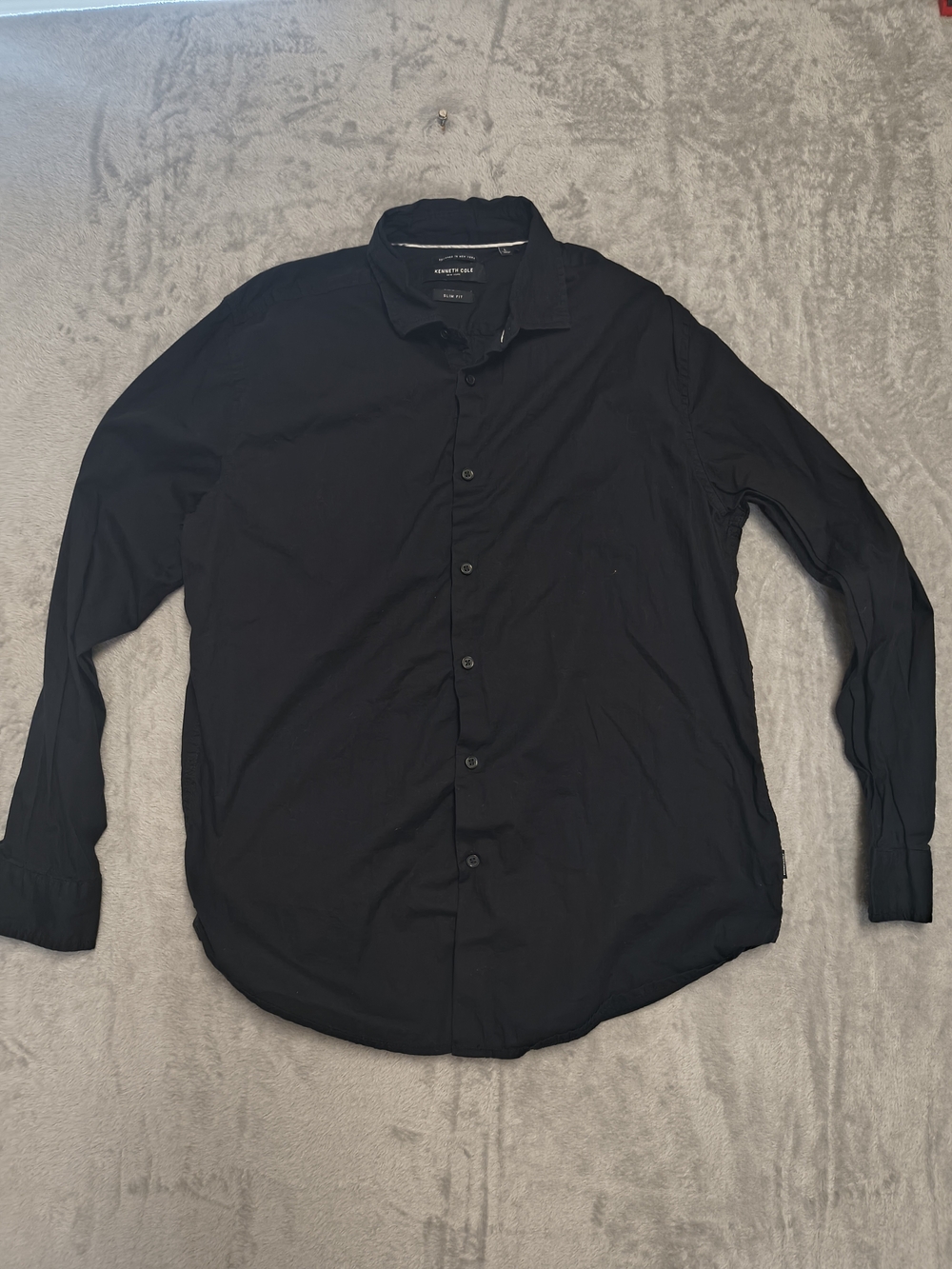 Kenneth Cole Men's Black Casual Long-Sleeve Button-Down Shirt